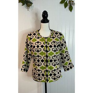 David Brooks Blazer Womens Size M Beige Green Black Geometric Pattern